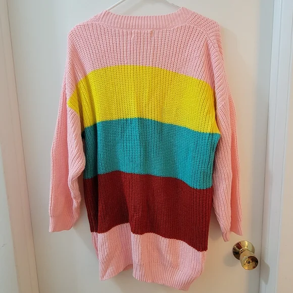 Size S colored knit sweater cardigan Peach Love California pink yellow green - Picture 2 of 5